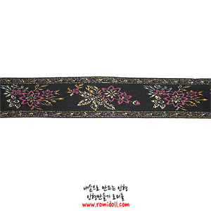 한복자수띠 - 금사 화려한 수선화 (분홍)