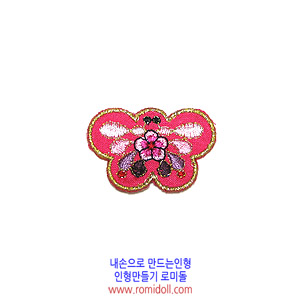 한복자수장식 - 둥근나비 (분홍색)